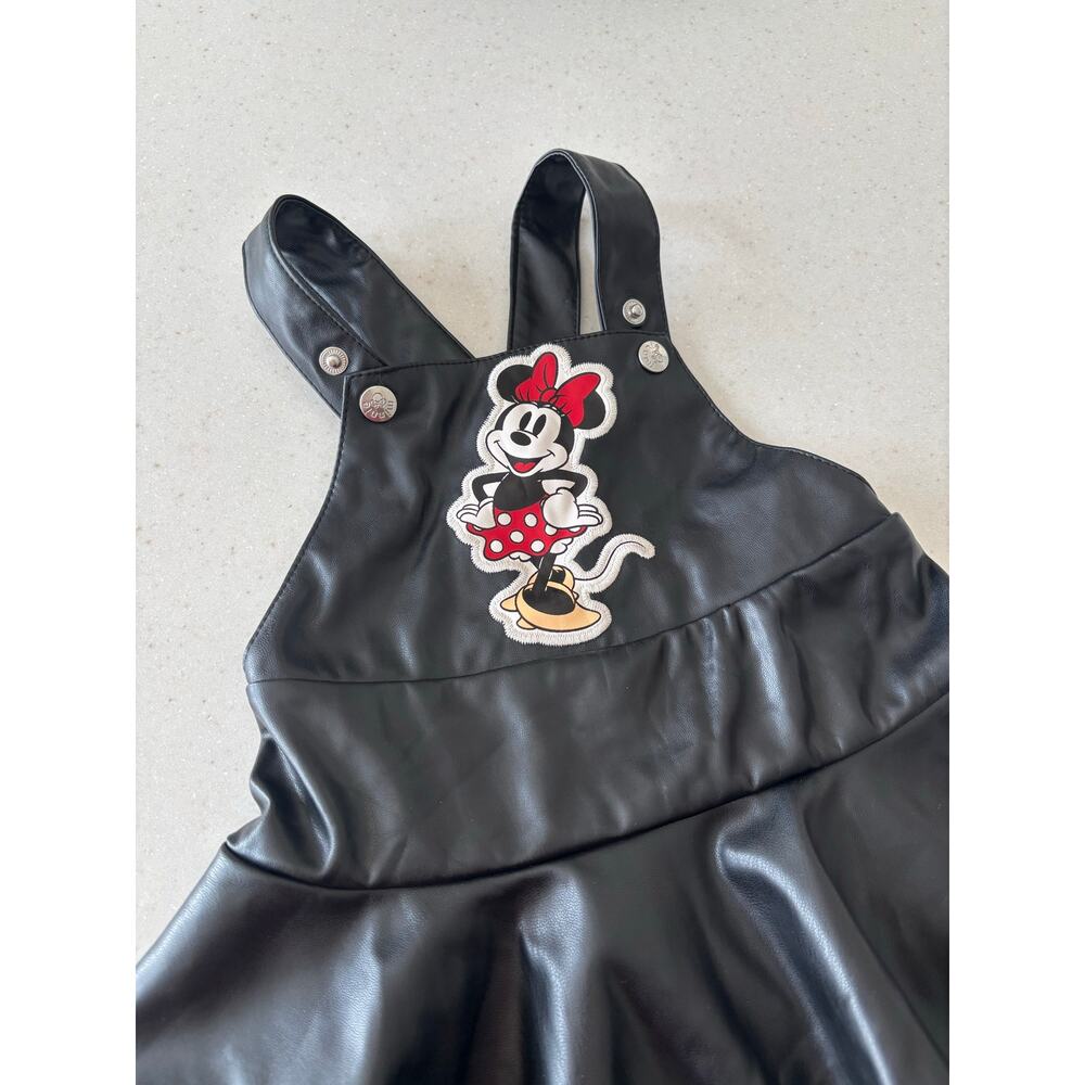Disney Junior Minnie Mouse Faux Leather Jumper Dress Black 18M Toddler Ruffle - Picture 2 of 7